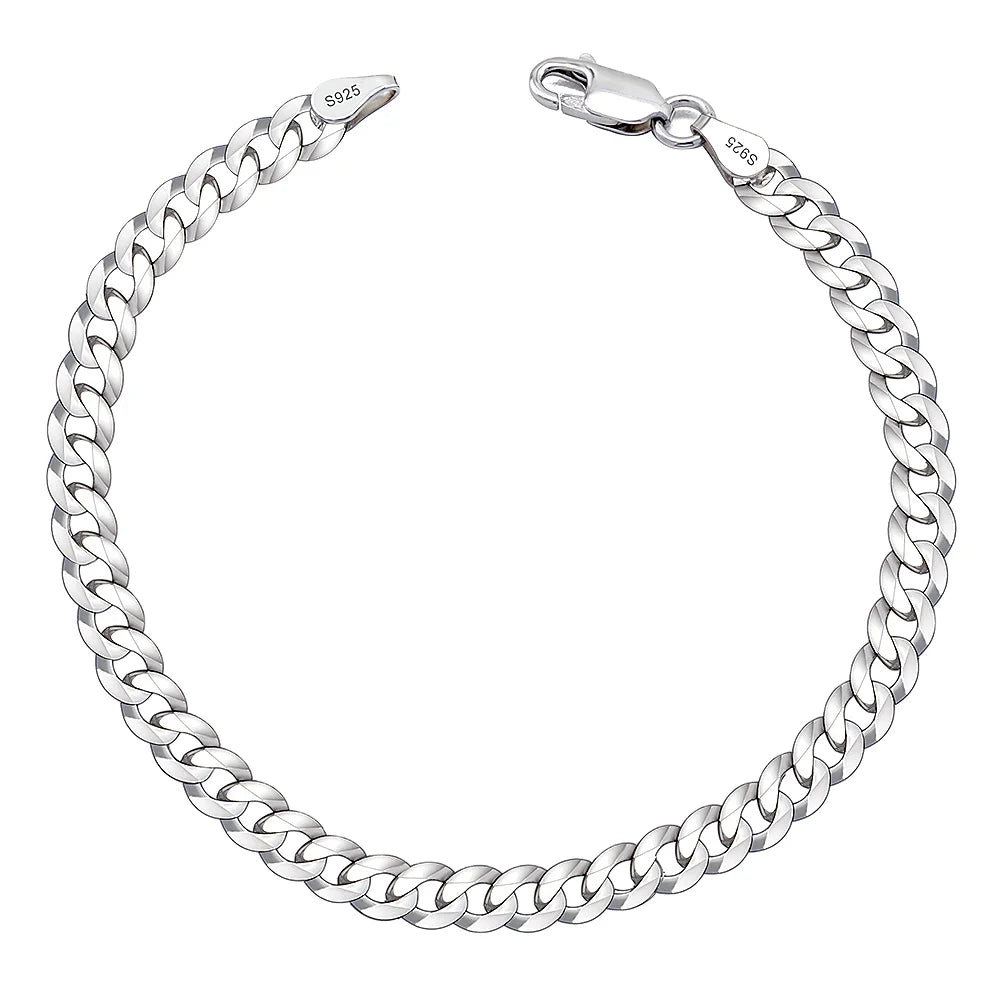 Wholesale Sterling 925 Silver Bracelet 5mm Flat Cuban Link Chain Bracelet Fashion Bracelets Men