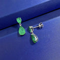 925 Sterling Silver Teardrop Earring Double Pear Shaped Emerald Green Dangle Earrings for Wedding