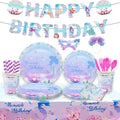 Mermaid Themed Kids Birthday Party Decoration Favors Tableware Set With Tablecloth Banner Paper Plates and Napkins