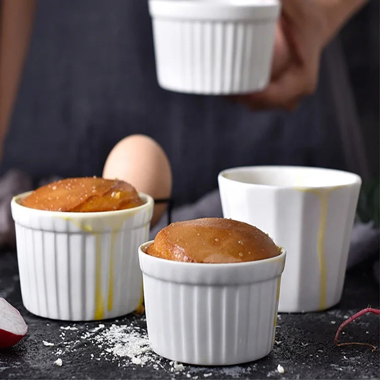 Wholesale Pure White Ceramic Bowl Shufrey Pudding Cake Dessert Dim Sum Hotel Western Food Baking Tableware Set Home Use