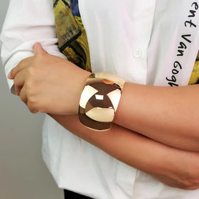 Big Shiny Surface Alloy Cuff Bracelets Bangles for Women Fashion Jewelry Statement Punk Wide Metal Bangle Gold Color