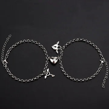 Go Party Valentine's Day Gift 2Pcs/set Simple Fashion Stainless Steel Adjustable Heart Lock and Key Magnetic Couple Bracelets