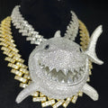 New Fully Oversize Street Style Gold Plated Brass Men's Big Size Shark Pendant Iced Simulate Stone Cuban Link Chain for Tribute