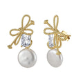RINNTIN GPE84 Fashion Fine 925 Sterling Silver Baroque Freshwater Pearl Earring 14K Gold Plated Bow Stud Earring