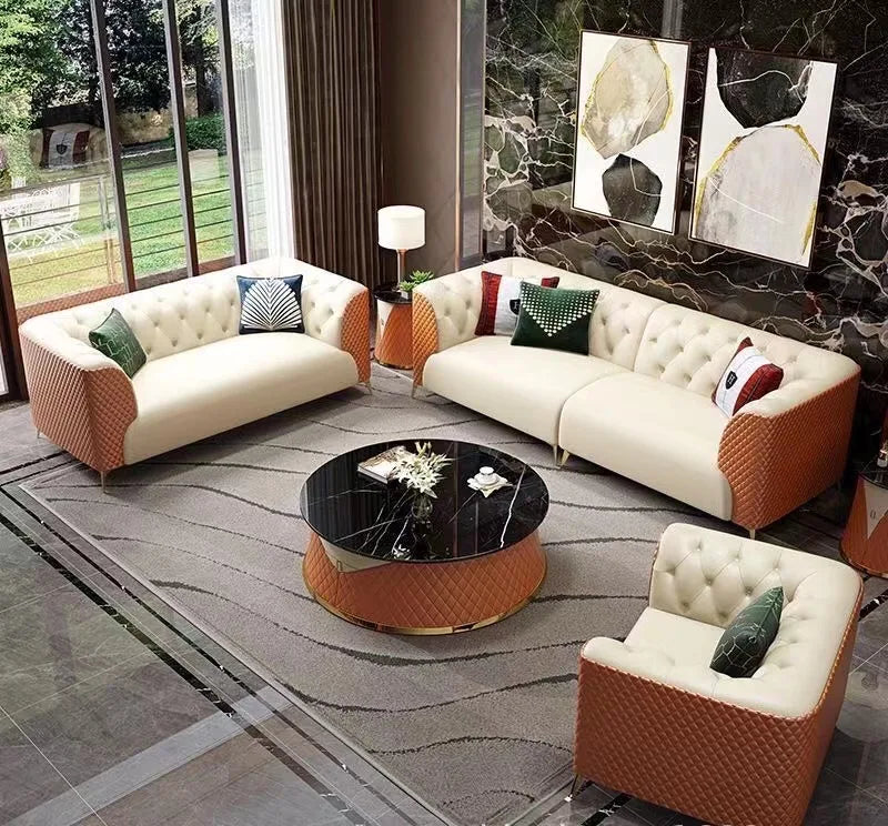 Light Luxury Chesterfield Sofa Living Room Combination Modern Simple Large and Small Size Leather Art Villa Sofa Set MegaBDM
