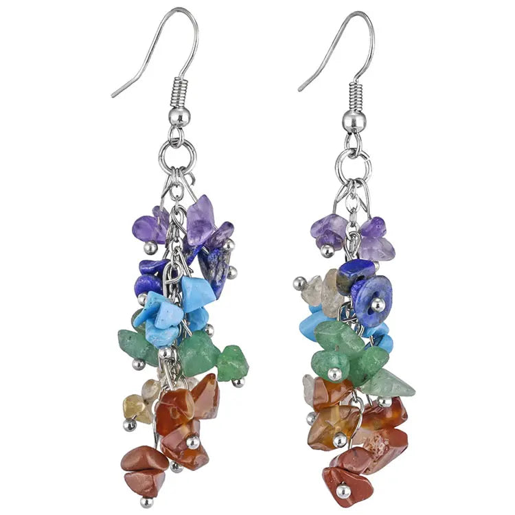 SC Fashion Long Multilayer Grapes Tassel Earrings Multicolor Natural Gemstone Rose Quartz Crystal Crushed Stone Earrings Women