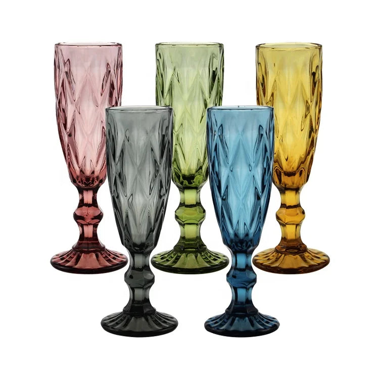 Solid Stained Glass NOT Coated Dishwasher Safe Permanent Color Champagne Flutes Fade-Resistant Bar Stemware for Mimosas Parties