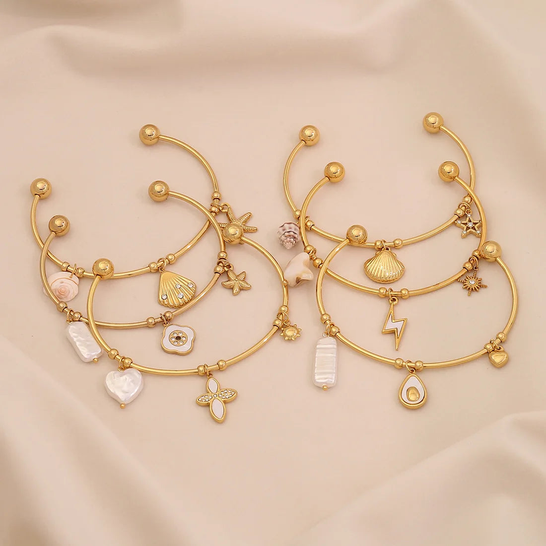 European and American C-word Open Bracelet Female Imitation Pearl Shell Stainless Steel Bracelet