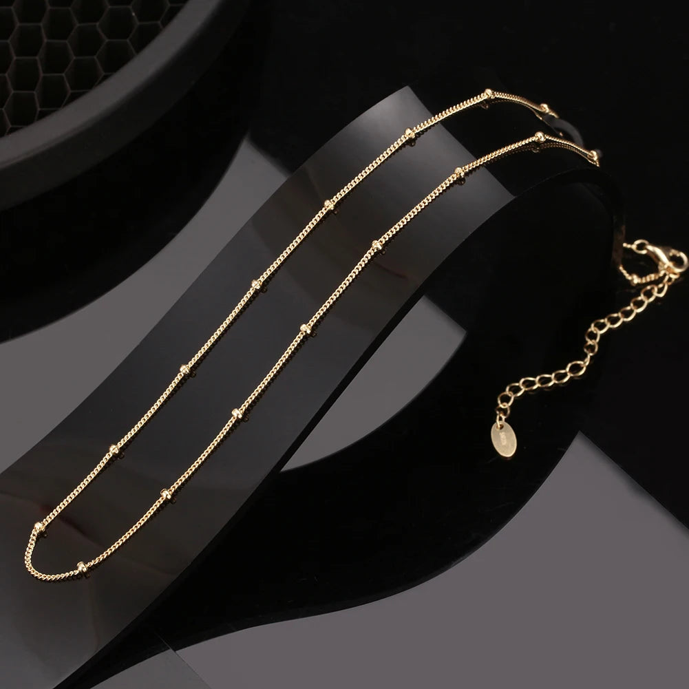 RINNTIN SC65 Wholesale Jewelry Custom Chain Necklace With Bead Ball 14K Gold Plated 925 Sterling Silver Chain Necklace for Women