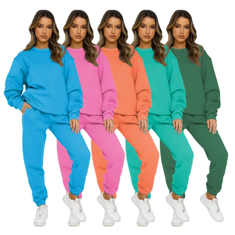 Wholesale Custom Logo Women Casual Wear Tracksuit 2 Piece Set Jogger Ser Long Sleeve Sweatshirt for Women