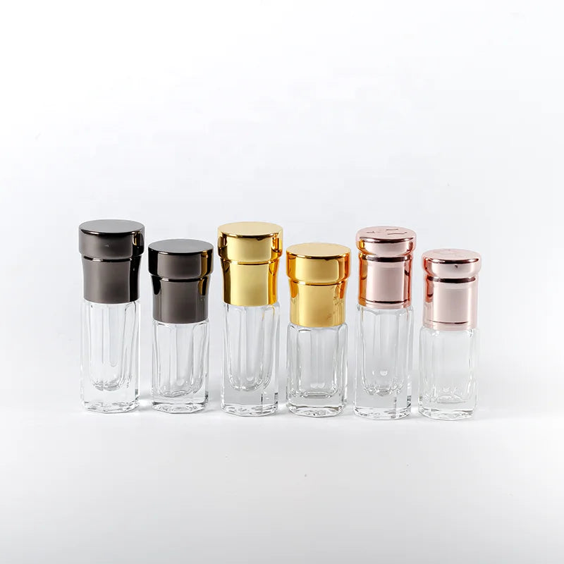 10ml Mini Octagon-Shaped Attar Roll On/Stick Glass Unique Thick Base Attar Oil Glass Bottles for Arabic Oud Oil