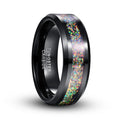Alin Luxury Opal Jewelry Black Tungsten Carbide Band With Multiple Color Crushed Opal Inlay Ring for Mens