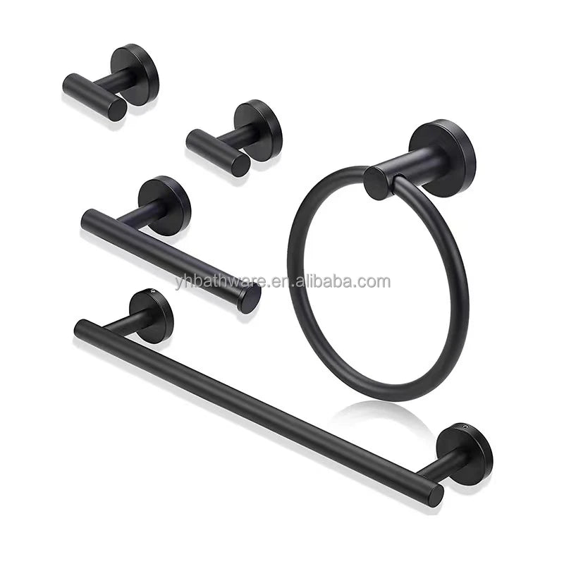 304 Stainless Steel Bathroom Hardware Set 5 Piece Wall Mounted Towel Bar Paper Holder Ring Hook Silver Black Gold
