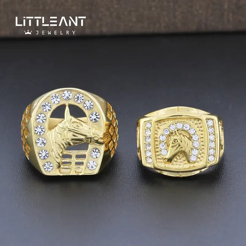 European and American Luxury New Style Ring Hip Hop/Rock Crown Gold-Plated Gemstone Ring Rose Gold Stainless Steel Jewelry