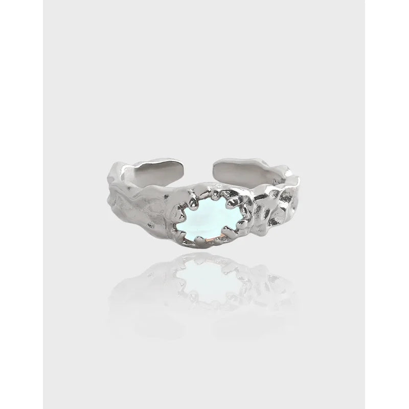 High Quality New Design S925 Sterling Silver Creative Irregular Grain Moonstone Rings for Women JLB0035