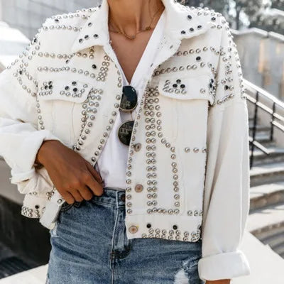Cool Women Girl Jacket Long Sleeve Female Top Rivet Coat Motorcycle Style Biker Jackets
