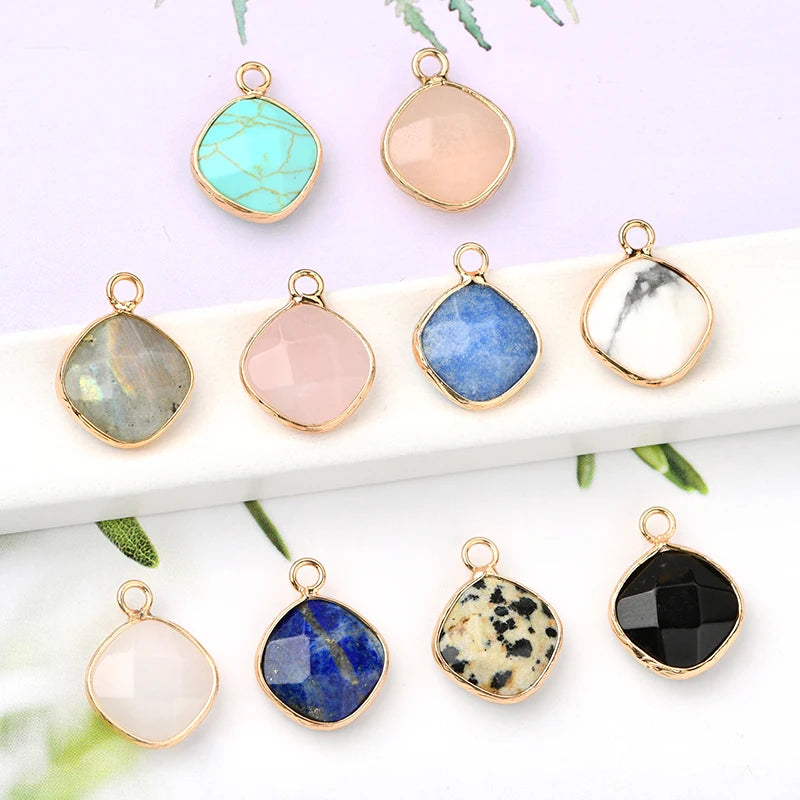Natural Crystals Bezel Charm Bead Faceted square Crystal Stone Bead for DIY Jewelry