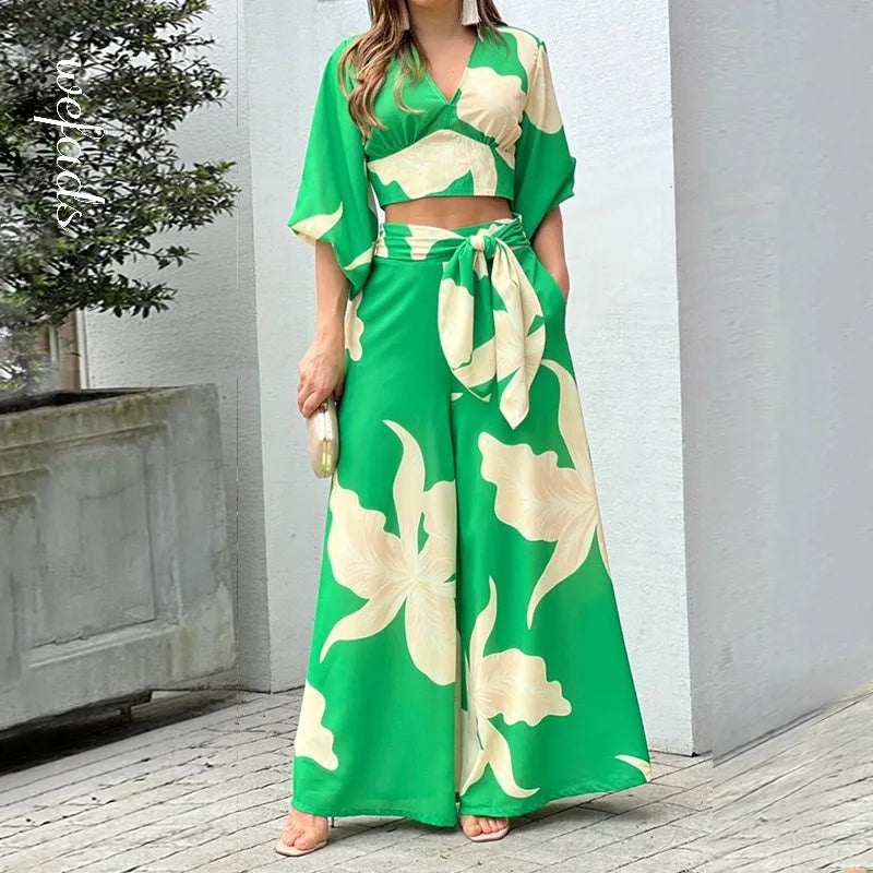 Wholesale 2026 Autumn New Printed Temperament Commuting High Waist Sexy Fashion Casual Women's Set