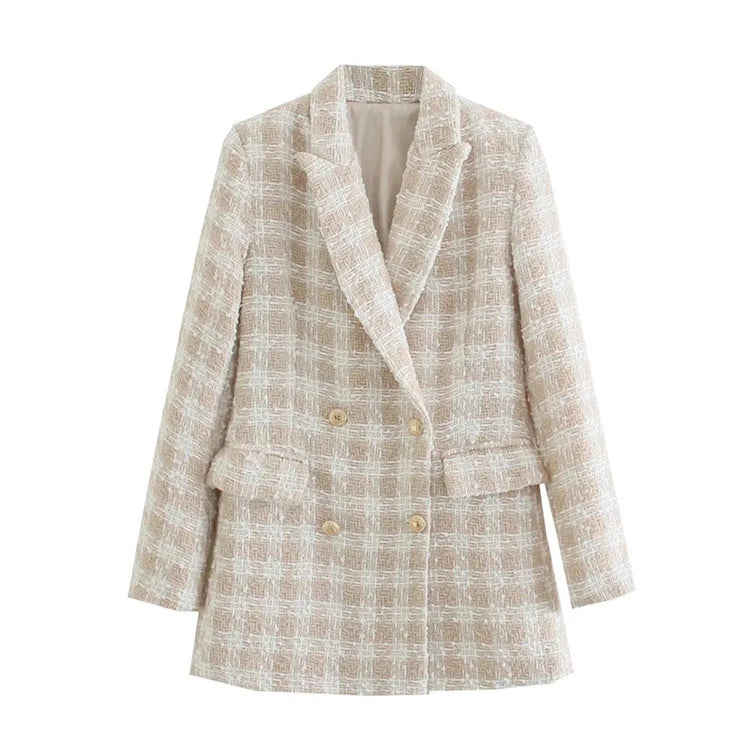 Autumn New Style Solid Texture Outwear Double Row Buttons Casual Suit Coat for Women