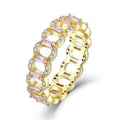 Wholesale 925 Sterling Silver Luxury Fine Jewelry 18K Solid Gold Chain Link Statement Ring Women with Pink CZ