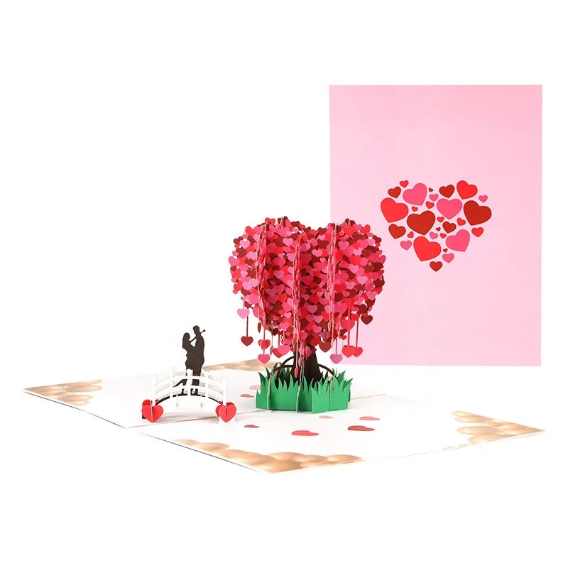 New Design Couple Under Heart Tree Pop up Cards Handmade 3D Greeting Card Wedding Valentine Day