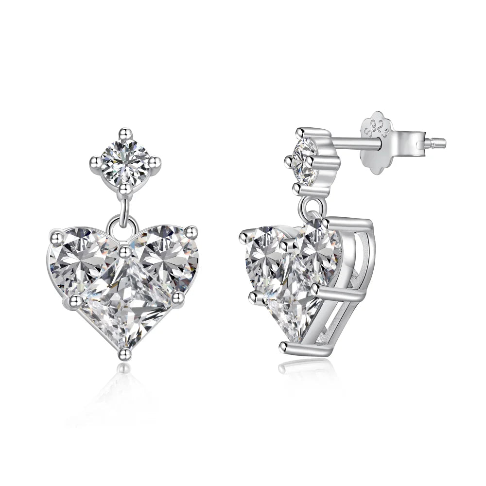 Dylam Korean Style 18K Gold Pink Cz Cubic Zirconia Diamond Drop Earring S925 Silver Cute Pink Heart Stud Earrings Women Girls