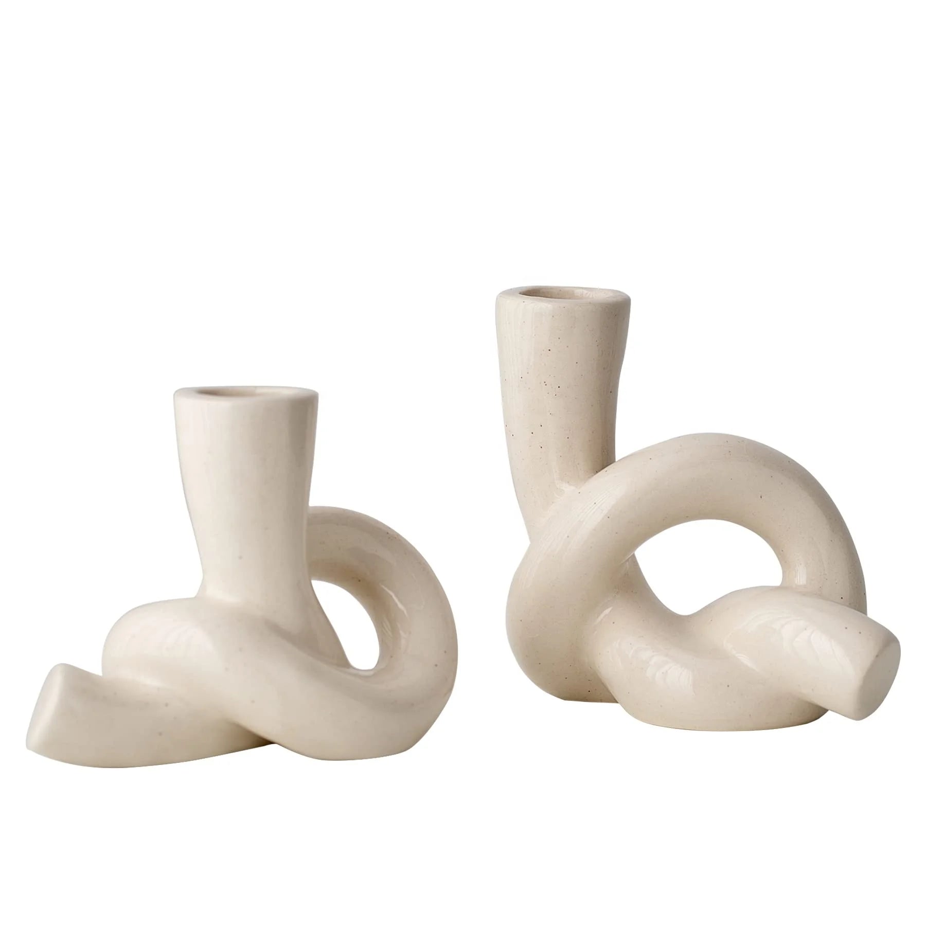 Modern Creative Knot Shape White Glazed Ceramic Candle Holder Candlestick Home Decoration Art Ornaments