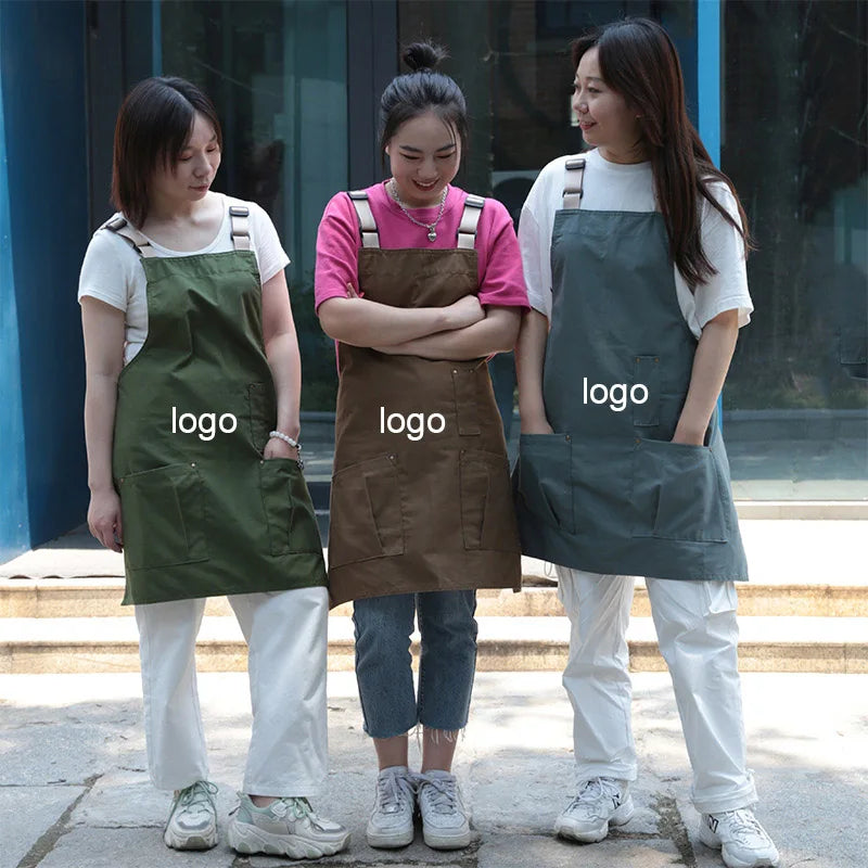 Custom Logo Adjustable Women Men Kitchen Chef BBQ Work Apron Cotton Canvas Apron