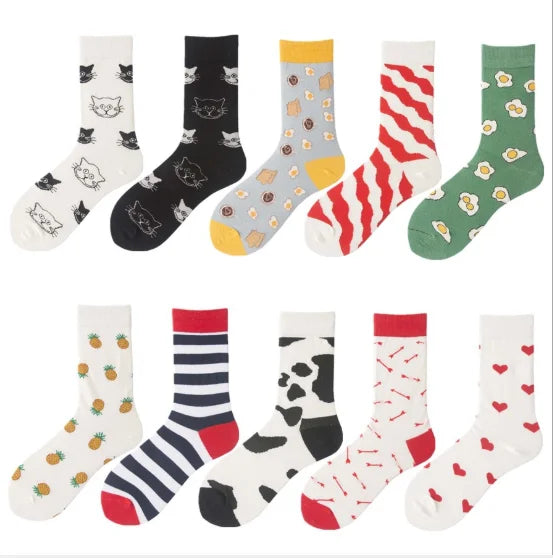 New Style Wholesale Ins Popular Autumn and Winter Socks Cat Pineapple Egg Striped love Personalized Socks