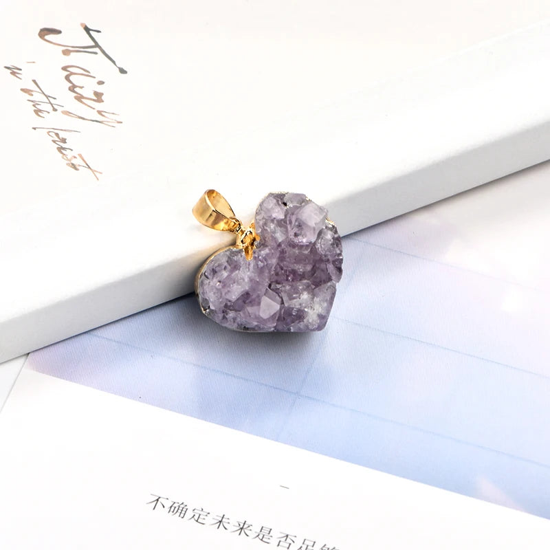 Customized High Value Natural Amethyst Cluster Special Irregular Heart Pendant