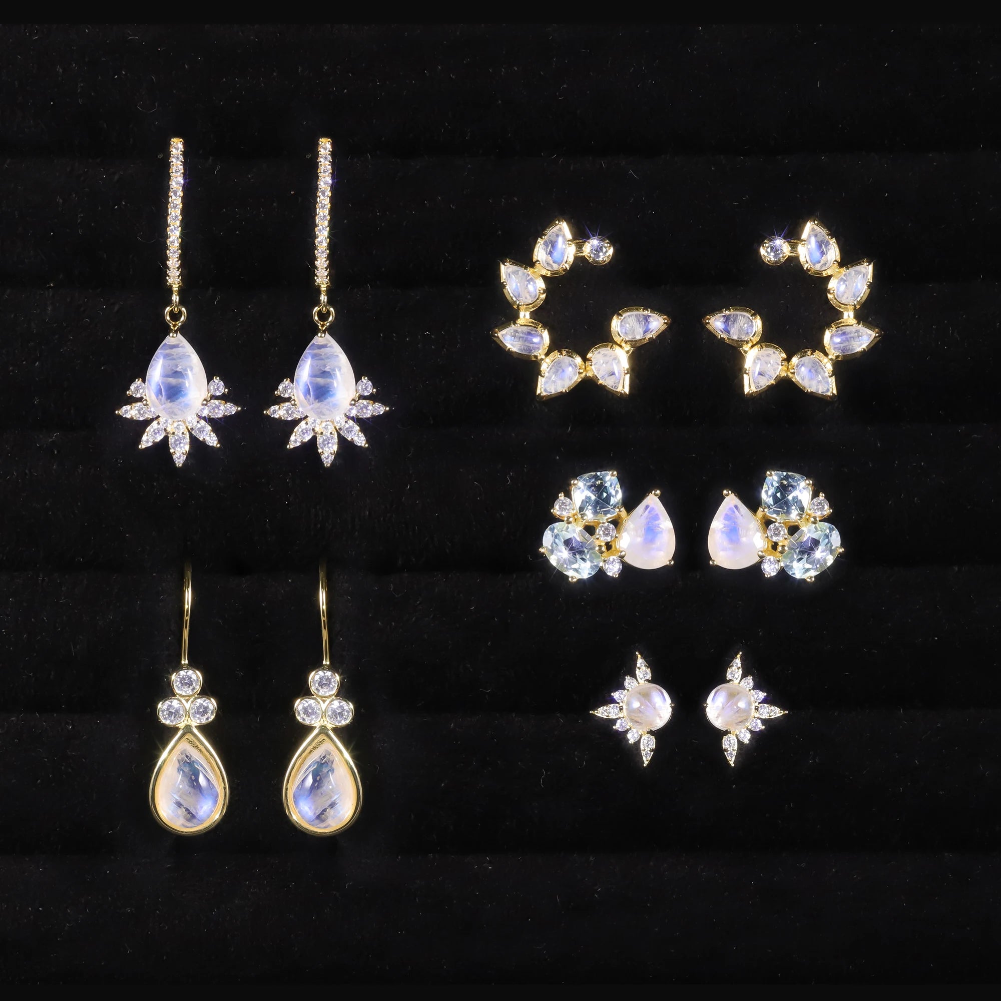 Abiding Shiny Milky Blue Moonstone Olive Pear Tear Drop Stud Earrings 925 Sterling Silver with Cubic Zirconia Topaz Side Stones