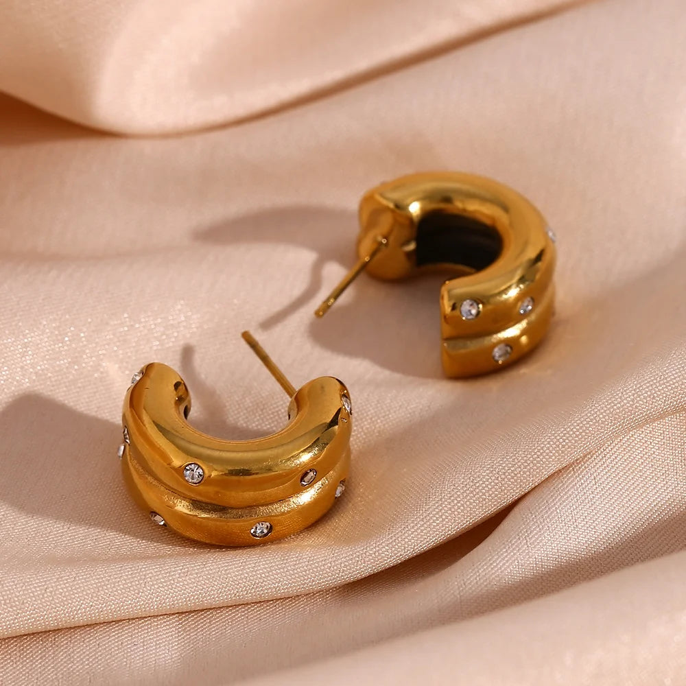 Chunky Zircon Earring Double Layer Gold Plated Hoop Earrings Fashion Jewelry Earrings