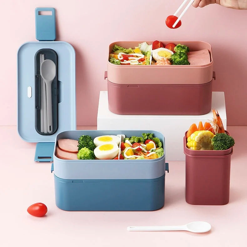 Dual Layer Eco-Friendly Bento Box New Design Japanese Tableware Microwave Leak-Proof and Portable Food Container for Lunch