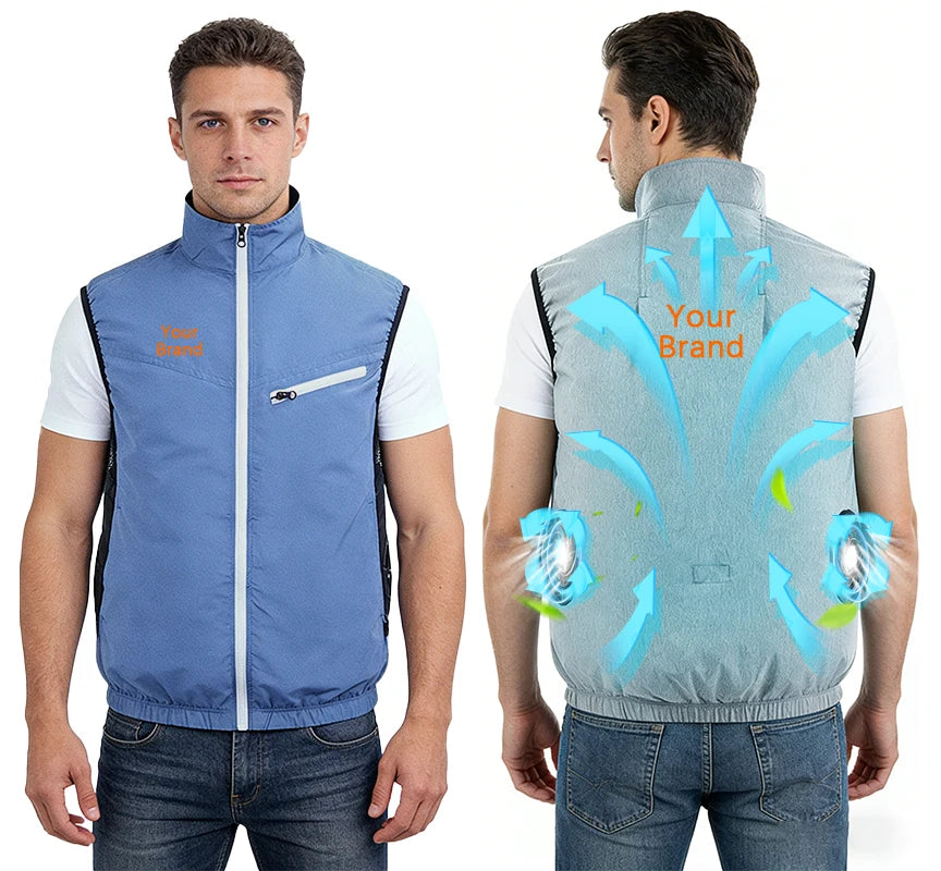 Functional USB Cooling Fan Vest for Warehouse and Maintenance Work Breathable Zip Closure Lightweight Design