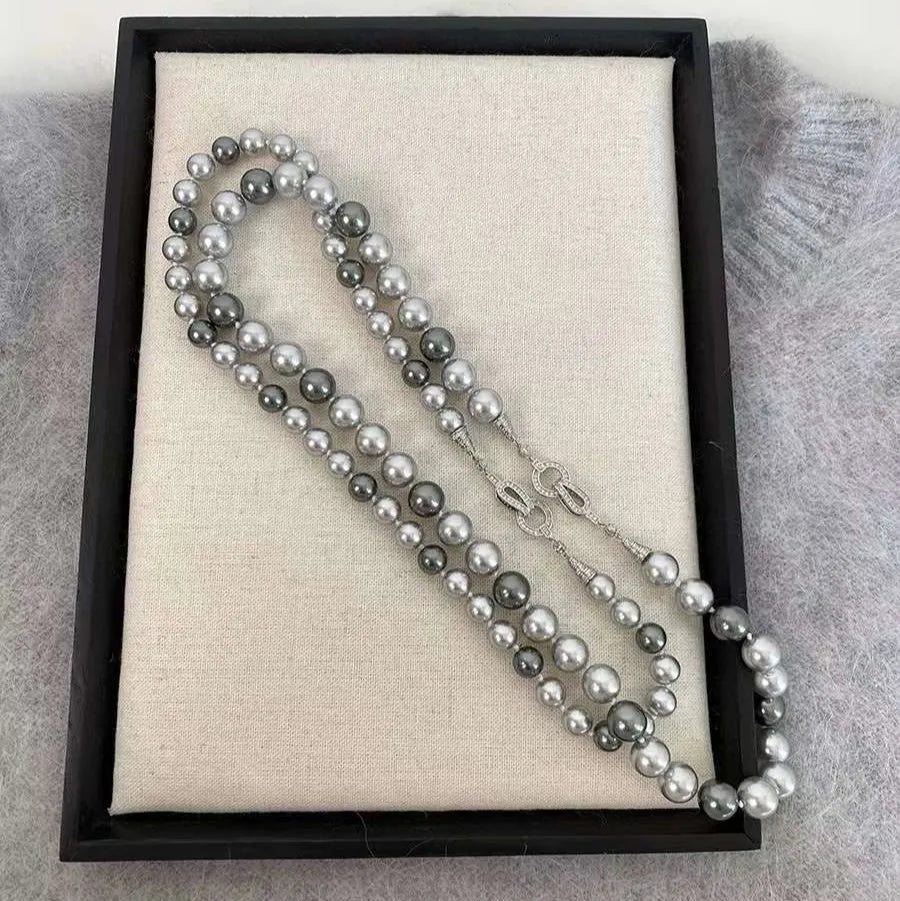 8mm Imitation Tahitian Flawless Mixed Gray & Black Crystal Pearl Short 50cm Necklace Sweater Chain Fashion Beaded Necklaces