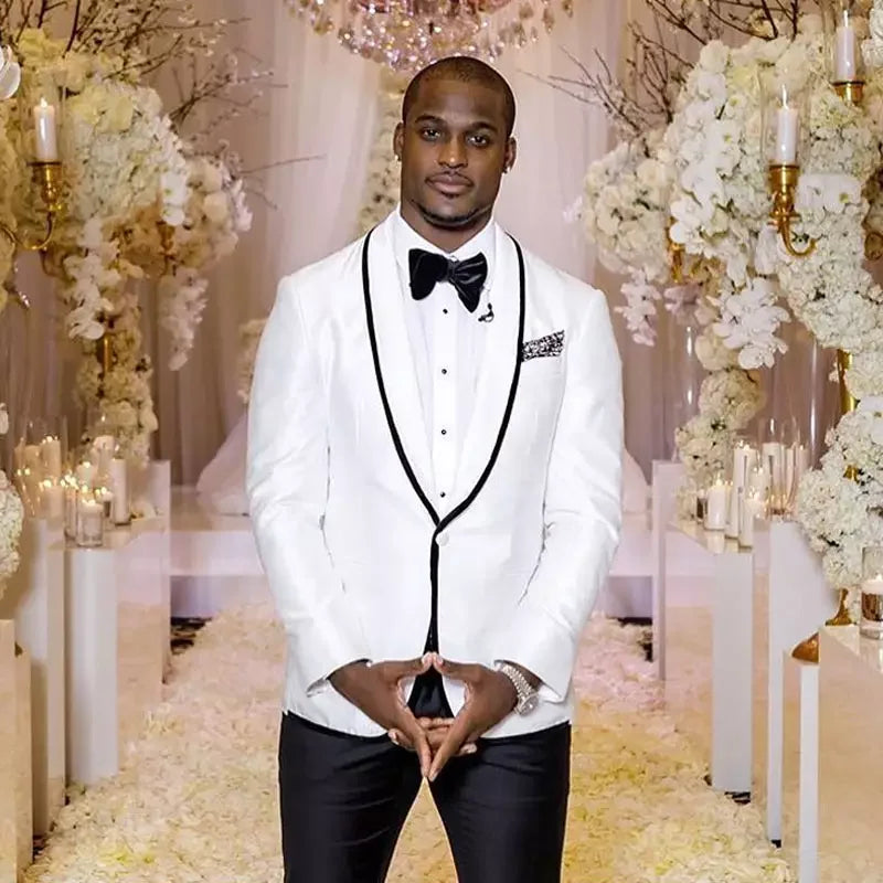 New Wedding White Suits One Button Men Suits Two Pieces Veste Homme Tuxedos Wedding Prom Blazer Sets(Jacket+Pants)
