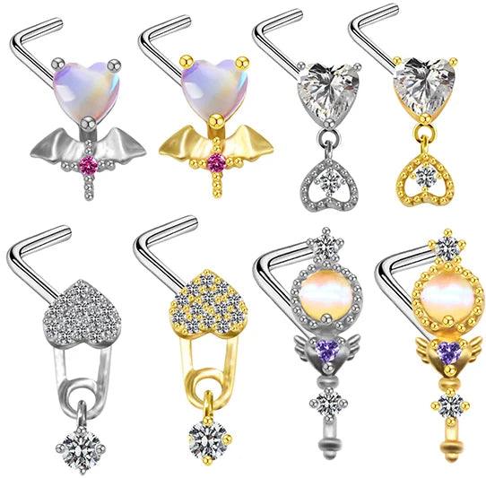 Gaby new designs nose rings delicate zircon nose studs surgical steel L shape nose piercing wholesale piercing jewelry