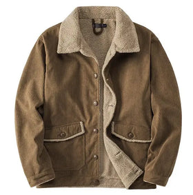 Winter New Corduroy Jacket With Plush and Thickened Fleece Men's Jacket Fashion Lapel Collar Casual Lamb Velvet Coat