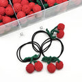 MIO  Crochet Red Cherry Hair Tie New Year Elastic Hair Bands Cotton Christmas Hair Elastic Scrunchies  for Kids Girls Handmade