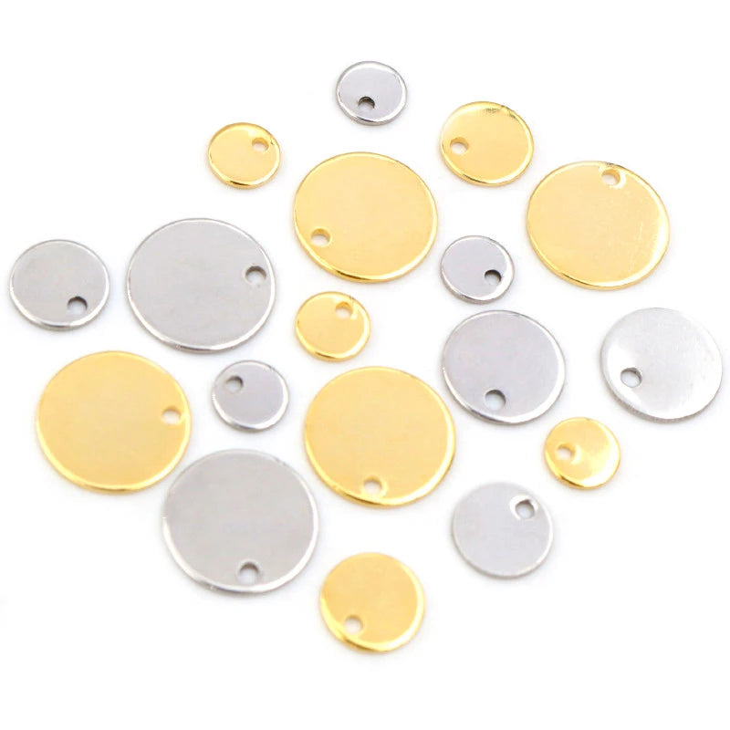 30PCS 6-25mm No Fade Charms  Pendants Stainless Steel Round One Hole Charm DIY Necklace Pendant Jewelry Finding