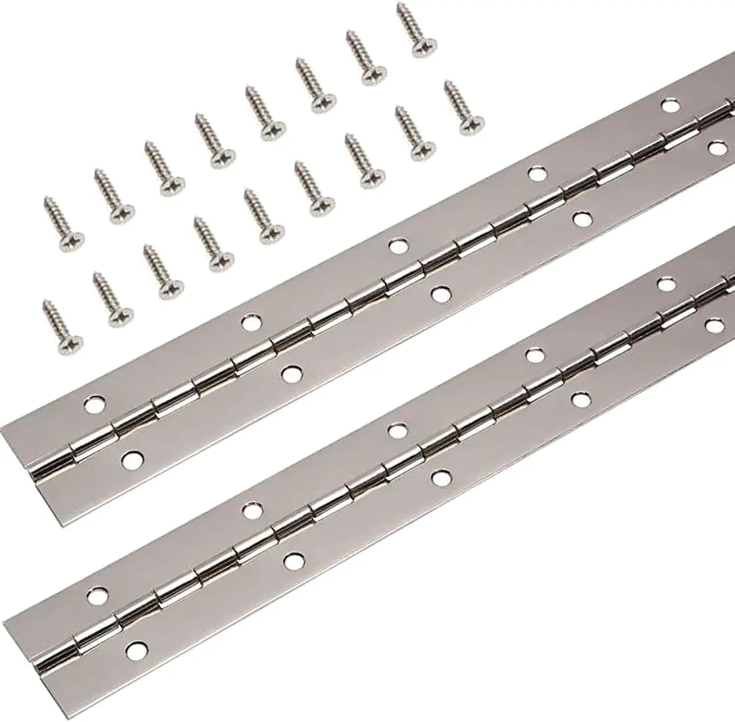 Heavy-Duty 12-Inch Continuous Piano Hinges Stainless Steel 24 Screws Polished Silver for Boats Storage Boxes Packaged Carton