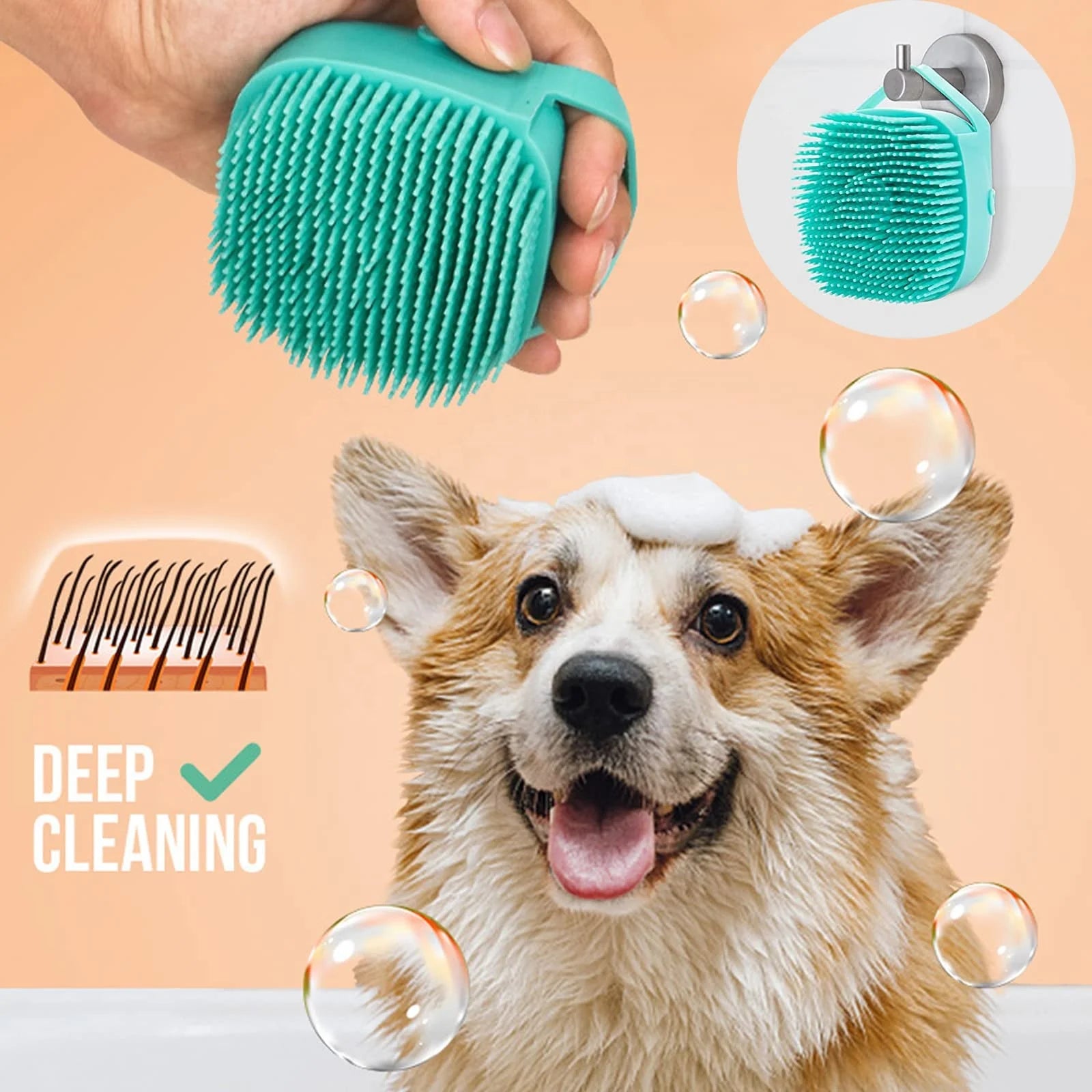 Kadandi Custom-Size Self-Cleaning Silicone Pet Shampoo Grooming Brush Set Sustainable Plastic Finger Clean Bath Brushes Dogs