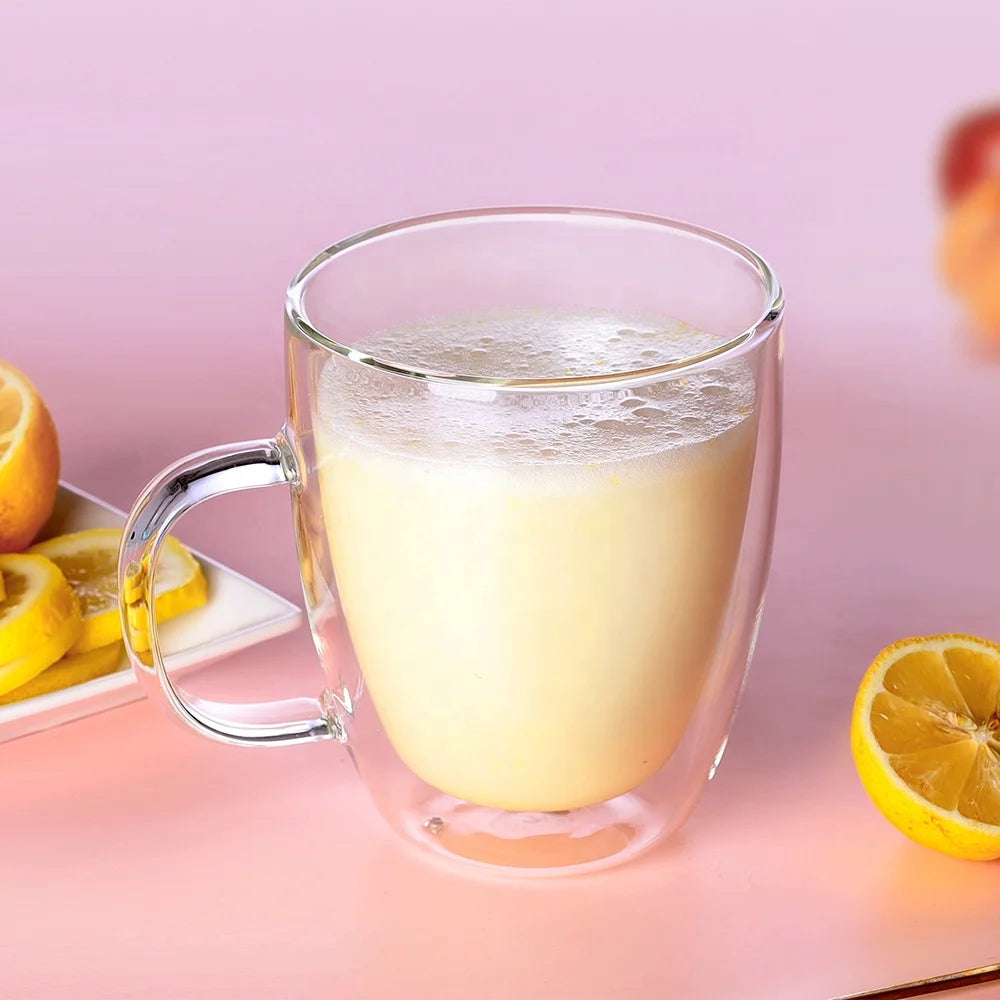 Wholesale Handmade Glass Tea Cup Microwave Safe Drinking Glass Cup Double Wall Insulated Glass Coffee Mug With Handle