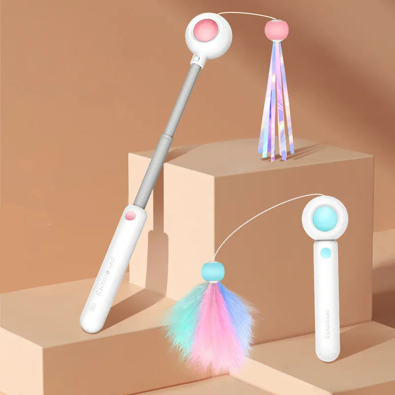 Wholesale Fun Pet Interactive Toys Cat Toys Bite Stick Feather Tassels Scalable Laser Cat Toys