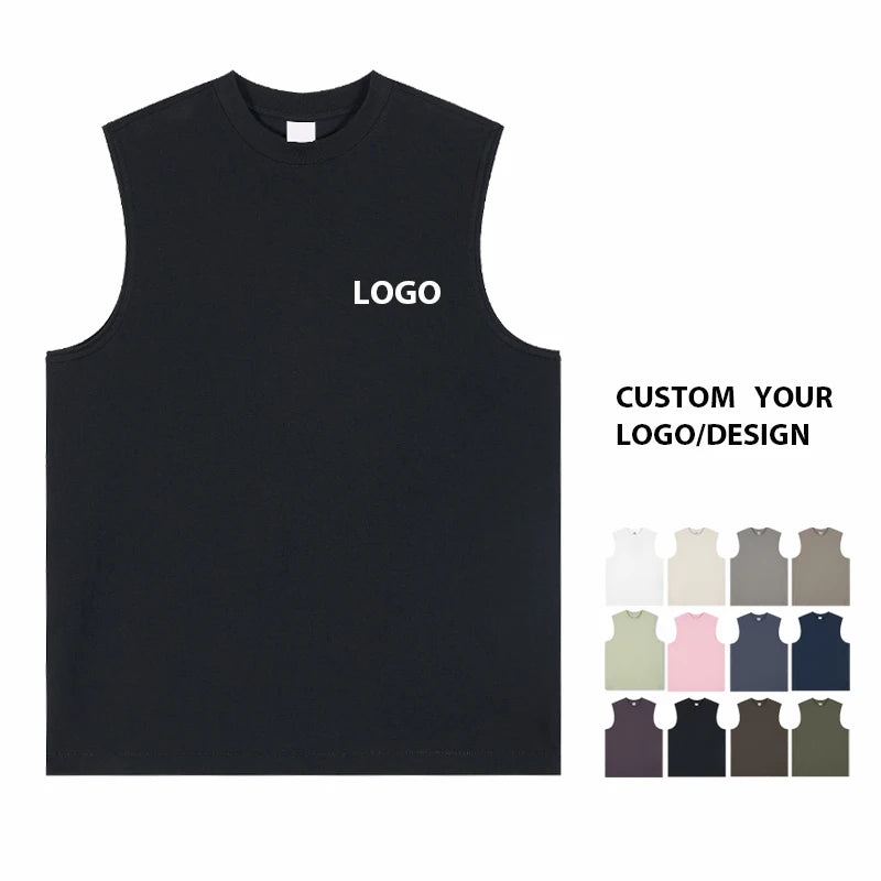 2024 Summer Fashion 230G Cool Fabric Oversized Custom Cotton Solid Color Sports Loose Fitness Shoulder T-shirt Tank Top for Men