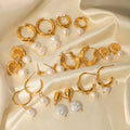 J&D Fashion Jewelry Stainless Steel Wave CC Hoop Earring 18K Gold Plated Freshwater Pearl Drop Earring
