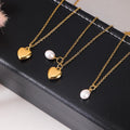 HOVANCI Women's Fashion Stainless Steel Heart Necklace Choker Gold Plated Freshwater Pearl Stylish Trendy Parties Weddings Gifts