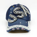 Fashion Design Unisex Bling Bling Custom USA Rhinestone Denim Baseball Cap