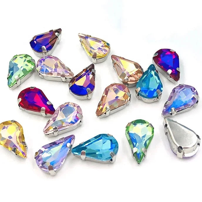 8*13 mm Drop AB Color Crystal Glass Rhinestone With Silver/gold Claw for DIY Jewelry Making