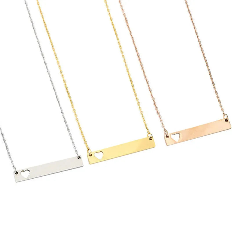 Heart Charm Statement Promise Collar Choker Necklace with Stainless Steel Horizontal Bar for Parties and Gifts